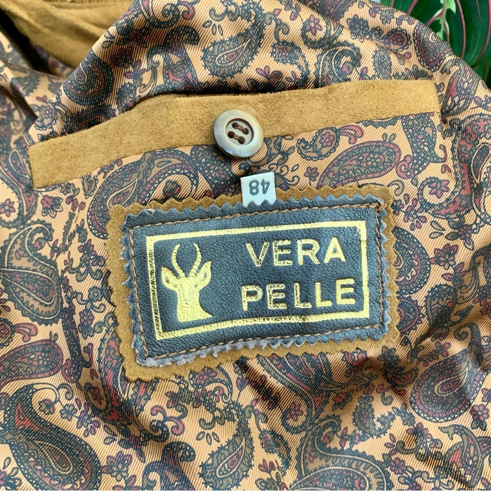 Vintage Vera Pelle Italian Leather Brown Suede Bomber Jacket - Picture 7 of 7